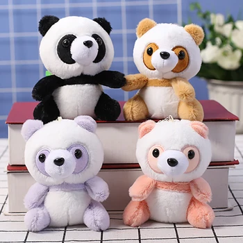 12cm Nova Cartoon Criativo Colorido Pequeno Panda Brinquedos de Pelúcia Kawaii Bonito de Pelúcia Plush Chaveiro Pingente Boneca Crianças Saco Pendurado Presente
