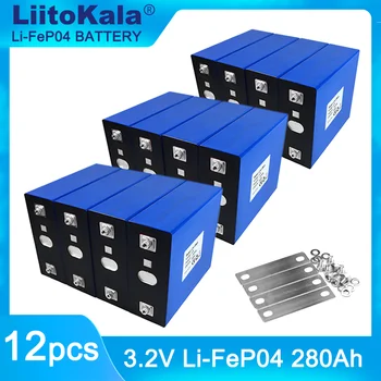 12PCS Liitokala 3.2 V 280Ah DIY 12V 24V Lifepo4 Bateria Recarregável Para Carro Elétrico RV Armazenamento de Energia Solar, Sistema de