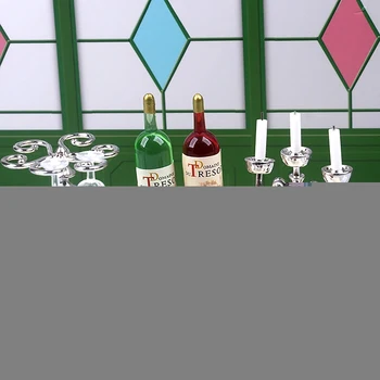 1Set 1:12 Casa de bonecas em Miniatura de Vinho tinto Castiçal Copo do Vinho do Modelo Romântico Jantar à Luz de velas Cena Decoração Brinquedo Кукольный Дом