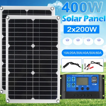 200W 400W 18V Painel Solar Kit de 12V para Carregar a Bateria Com 30A 60A Controlador de Porta USB Célula Solar Banco de Potência para o Telefone MP3 RV Carro