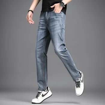 2023 Verão de Gelo Nova de Seda, calças de Brim dos Homens Slim-Encaixe de Pequenas Retas Estilo coreano Marca de Moda High-End, masculina Casual Calças compridas