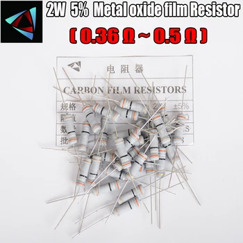 20pcs 5% 2W Resistor de Filme de Carbono 0.36 0.39 0.43 0.47 de 0,5 ohm Metal filme de óxido de Resistores