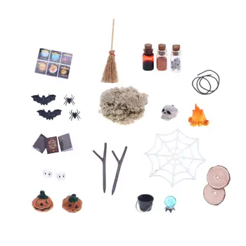 27x Casa de bonecas de Halloween Ornamento Kit DIY Brinquedo Projetos de Decoração de Halloween Cena Conjunto para Quarto de Crianças, Festa de Casa, Quarto, Sala de estar