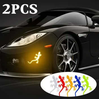 2Pcs Carro Reflexivo Etiqueta de Advertência de Segurança Marca de Carros de Auto Acessórios Exteriores Noite de Condução Aviso de Gecko Faixa de Luz do Refletor