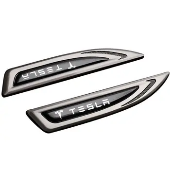 2pcs de Metal Cinza em Forma de Lâmina, 3D Emblema de Carro Fender Lado do Emblema do Tesla Model 3 S X Y