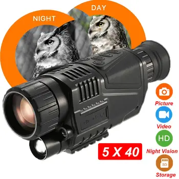 5X40 Noite de Visão Monocular Óptica Infravermelho Câmera de Caça Âmbito IR Gravador DVR com bateria com 16G de Cartão SD