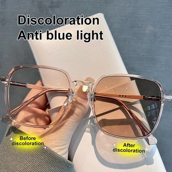 A Luz azul Resistente Óculos de Miopia de Óculos de Mulheres de Cor Mudança de Caixa de Óculos Óculos de Resina Computador Óculos de 0 A -6.0