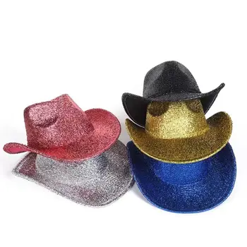 Aba Larga Chapéu De Cowboy Festival Brilhante Disco De Glitter Ocidental Chapéu Deslumbrado Bling Chapéu De Sol Mulheres Homens