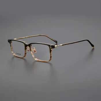 Alta qualidade de titânio puro praça óculos de armação dos Homens Retro de Negócios de Artesanato Óculos óculos com armação de óculos de grau