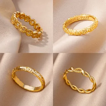 Anéis de Aço inoxidável para as Mulheres Clássicas de Ouro Vintage de Cor Ajustável de Dupla Camada Grande Anel de Jóias, anéis de aço inoxidável 316L