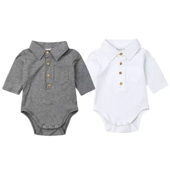 Bebê recém-nascido Meninos Bodysuit Tops 2021 Verão Outono Roupas de Bebê Manga Longa Lapela Camisas Cavalheiro Menino com Roupas de 0-24M