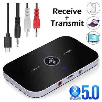 Bluetooth 5.0 Receptor de Áudio do Transmissor 300Mah Bateria 3.5 mm Jack AUX Estéreo de Música Adaptadores sem Fio Para TV, Carro, PC Fone de ouvido