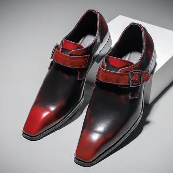 Britânico Estilo Novo dos Homens de Moda Sapatos de Vestido Tamanho Grande 48 Apontado Sapatos de Couro para Homens Vermelho Formal Sapatos de Homens zapatos hombre vestir