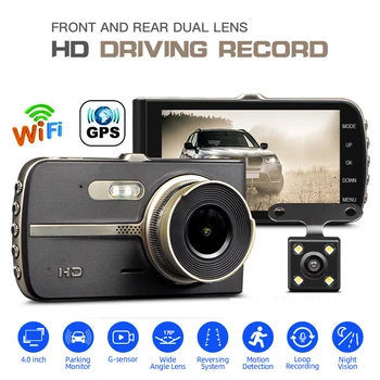 Carro DVR Traço Cam WiFi 4.0 Full HD 1080P Visão Traseira do Carro Câmera de Vídeo Gravador de Auto DVR Dashcam Caixa Preta de GPS do Carro de Pista Acessórios