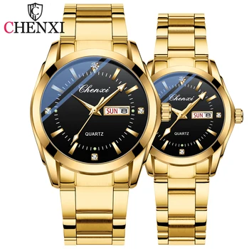 CHENXI de Ouro do Relógio de Quartzo para Mulheres, Homens da Moda de Luxo de Estilo Senhoras relógio de Pulso de Aço Inoxidável Impermeáveis Casal Relógio