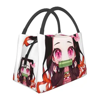 Chibi Nezuko Demon Slayer Saco de Almoço Kimetsu não Yaiba Almoço Divertido Caixa de Escola Portátil de Saco Designer Térmica Bolsas Tote