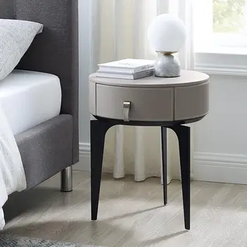 cinza de couro, mesa de cabeceira mini pequeno luxo moderno redonda mesa-de-cabeceira