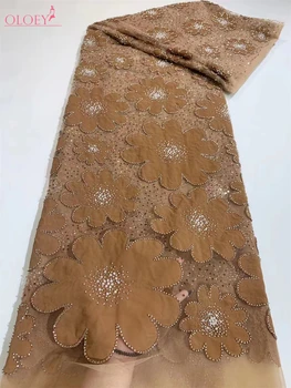 Clássico Da Moda Francesa Malha Bordado A Laser Chiffon Tecido Do Laço Africana, Nigéria Frisado Com Laço De Tecido Para O Vestido De Casamento