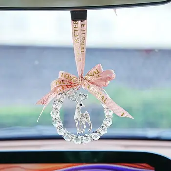 Cristal Carro Pingente de Veado Espelho de Vista Traseira Charme Sorte de Moda da Decoração Interior do Carro com Fita para as Mulheres, os Homens Presentes de Natal