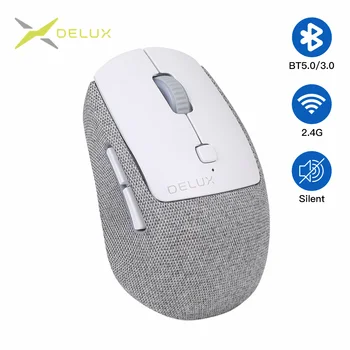 Delux M520DB Silêncio Mouse sem Fio BT 5.0 3.0 + de 2,4 Ghz modo Multi mini Mouses com Substituível têxteis capa Para Computador