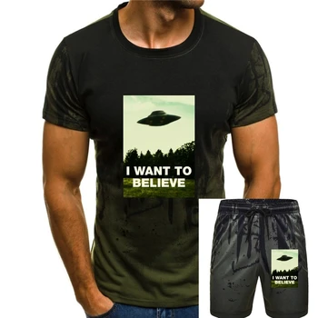 Eu Quero Acreditar Homens T-Shirt Preto X Files Tee Ufo Alien Camisa ?Clássico Design Personalizado Camiseta