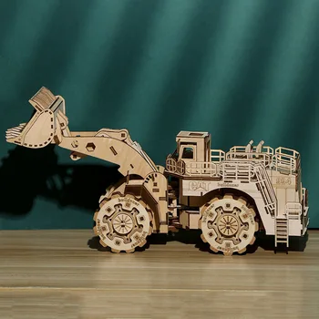 Execução de Carro 3D Puzzles Modelo de Kits de Empilhadeira Bulldozer Modelo de Carro 3D de Madeira Puzzle Brinquedos para Adultos Montagem de Brinquedos de Decoração de Casa