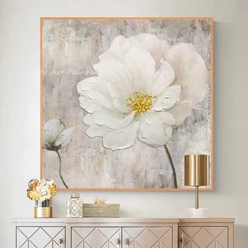 flor branca grossa faca paisagem bela Pintura a Óleo Sobre Tela Grande Artesanal Arte de Parede Moderno, Decoração Home