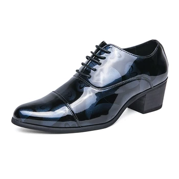 Formal Aumentar 6cm Homens Sapatos de Casamento Sapatos de Salto Alto Laço de Negócios de Couro 37-44 Carreira de Sapatos