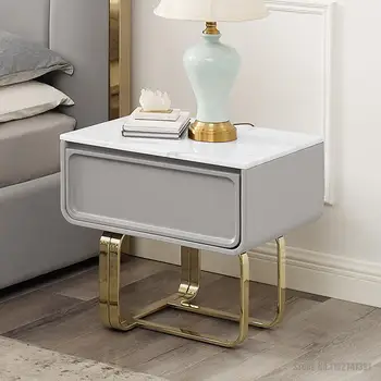 francês ouro de aço Inoxidável perna de mesa de cabeceira de luxo mármore natural mesa de cabeceira, armário