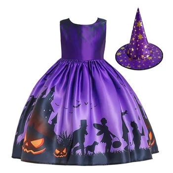 Halloween Magia Bruxa Meninas Traje de Morcego Fantasma Dark Witch Festa de Carnaval Cosplay Vestido para 3-10 Anos Crianças de Halloween
