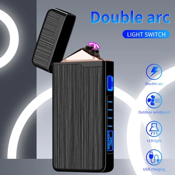 Homens Elétrico mais leve do Plasma Duplo ARCO Permeável Chama do Isqueiro Recarregável USB de Isqueiro Para o Presente Sensor de Toque mais leve Novo