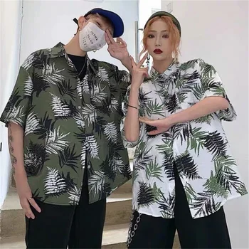 Homens Soltos de Verão, Camisa de Manga Curta Vintage Geométricas Praia Havaiana Masculino Camisas Estilo coreano Blusa Casual Para Homens 2023