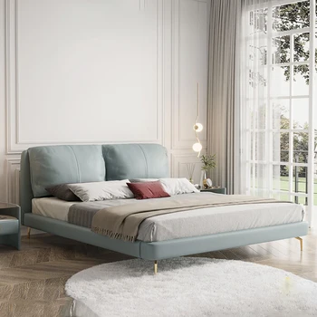 Italiano minimalista luz de couro de luxo cama ins de malha de couro vermelho cama de 1,8 m 1,5 m de quartos modernos estofados, camas de Beliche