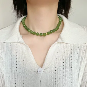 LONDANY colar Retro Europeu e Americano de Verão, Fresco Verde de Cristal de Pedra de Quartzo Frisado Círculo Pequeno de Férias Colar Estilo