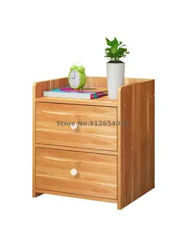 Mesa de cabeceira moderno e minimalista pequena de madeira maciça de cor família simples, de prateleira, quarto de cabeceira, armário de armazenamento de armazenamento