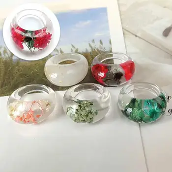 Moda Transparente de pedaços de Resina Epóxi Anéis Bonito Multicolor feitos à mão Flores Secas Anéis de Dedo para as Mulheres Jóia do Partido Presentes