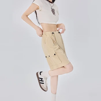 Mulheres De Cintura Alta Carga Shorts De Verão, Moda Streetwear Solta Wide Leg Pants Coreano Bolso Grande Fêmea Reta Shorts Novo
