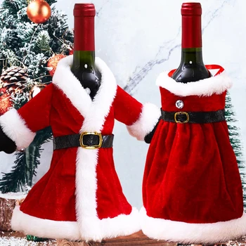 Natal De Garrafa De Vinho Abrange O Conjunto De Veludo Vermelho Vestido De Saco De Garrafa De Manga Papai Noel Enfeites De Ano Novo De Natal De Mesa De Jantar Decoração