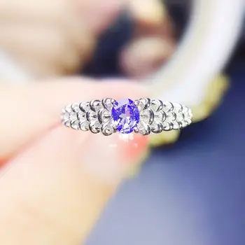 Natural real tanzanite azul anel Por jóias Oval pequena estilo 4*5mm de 0,5 ct de pedra preciosa da prata 925 esterlina, jóia Fina J238236