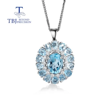 Natural Topázio azul pingente redondo design de jóias lindo mulheres 925 prata esterlina festa de aniversário