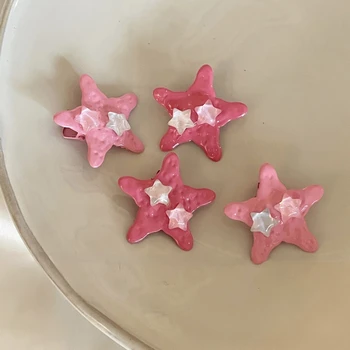 Nova cor-de-Rosa de Cristal Estrela Pentagrama Grampo de Cabelo Doce Bonito Charme Y2k Estética Meninas Gancho coreano Moda de Acessórios de Cabelo para Mulheres