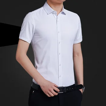 Nova Verão de Homens Sólidos Camisa de manga comprida Juventude coreano Ajuste Não engomadoria Camisa Formal Business Casual Anti sujando a Camisa