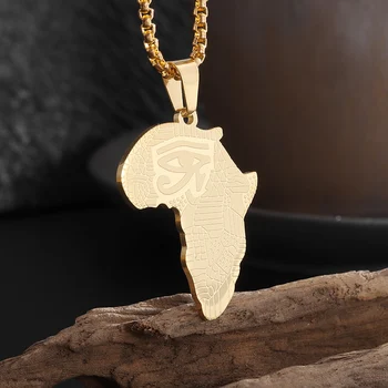 O antigo Egito Olho de Horus Mapa de África Colar de Pingente de Aço Inoxidável dos Homens Retro Religiosa Amuleto de Jóias