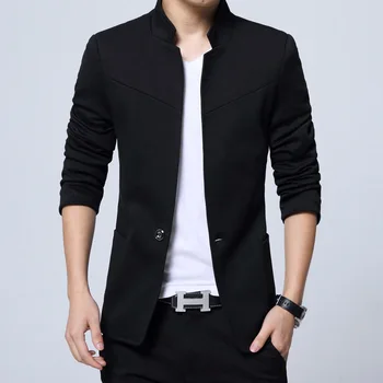 O Blazer para os Homens coreano Moda Slim Fit Blazer de Mens Jaqueta de Colarinho de Mandarim Blazer Homens Bombardeiro paletó Plus Size 5XL
