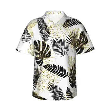 Ouro Preto Tropical Deixa De Mens Casual Havaiano Camisas De Manga Curta Com Botão Para Baixo De Camisas De Praia Tropical, Floral Camisas