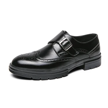 Popular 2023 Sapatos De Couro Homem Pulseira De Fivela Juventude Moda Homens Shoes Preto Marrom Sapatos De Mens Marca Festa De Calçado Homens