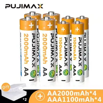 PUJIMAX 2000mAh 1,2 V Ni-MH AA/AAA Bateria Recarregável 8Pcs Original de Alta Capacidade da Bateria De Lanterna Campainha de Alarme de Relógio