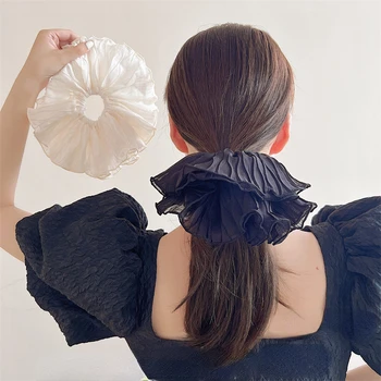 Retro Flor Grande Scrunchies Cabelo Corda Simples coreano Temperamento Moda Elegante Cabeça Acessórios de Cabelo para as Mulheres de Mantilha