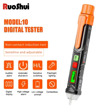 RuoShui 10 Não-Contato Detector de Tensão CA do Medidor Display LCD NCV Sensibilidade de Alarme, Circuito Elétrico, Disjuntor Localizador Testador Lápis
