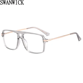 Swanwick masculino anti luz azul óculos TR90 grande armação de metal armações de óculos para os homens duplo ponte preta azul dropshipping